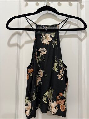 Brandy Melville Black Floral High-Neck Tank